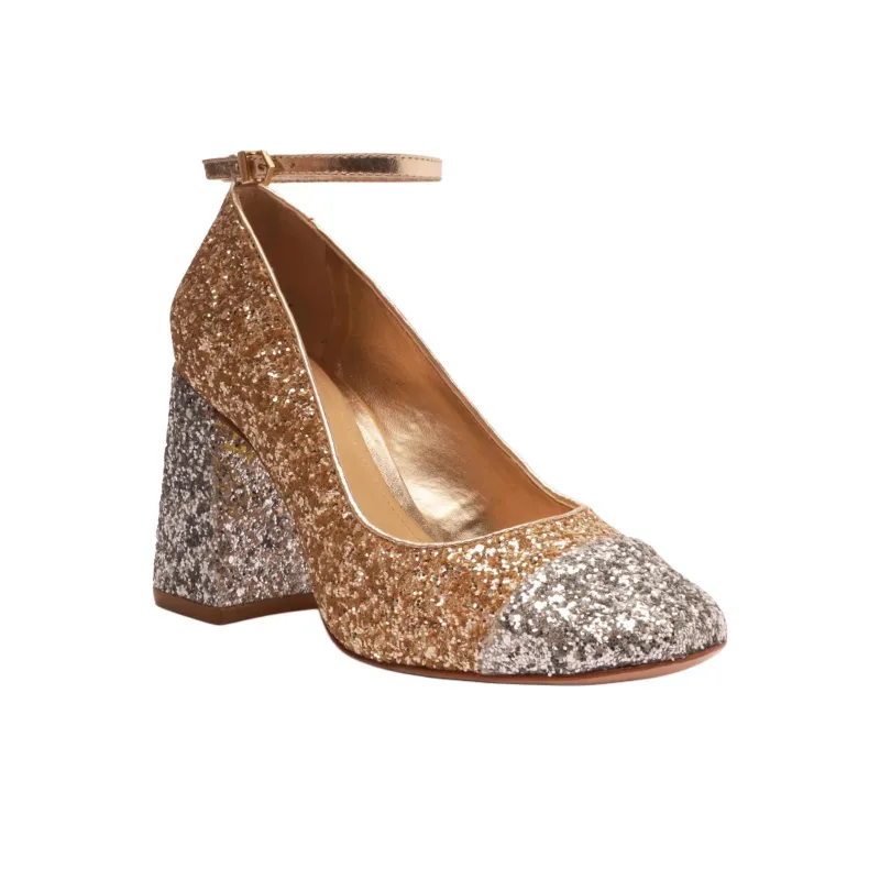 Schutz Dorothy Shine Chunky Heel High Heels 8.7cm Women's Gold-2