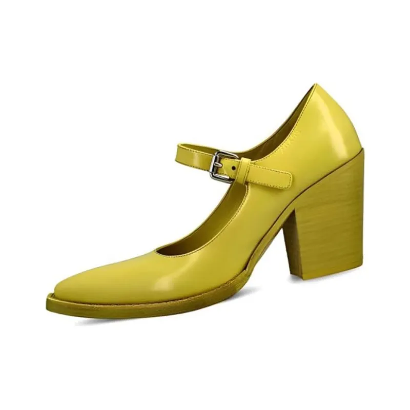 PRADA Chunky Heel High Heels Women's Yellow-2