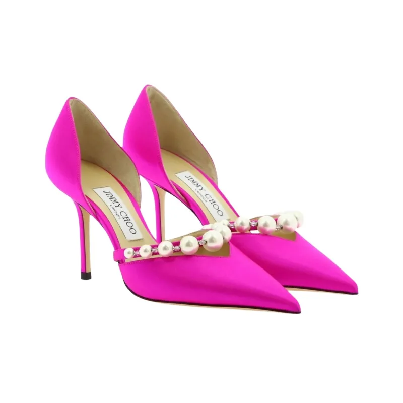 Jimmy Choo Aurelie 85mm Pearl Pump Fuchsia Satin-4