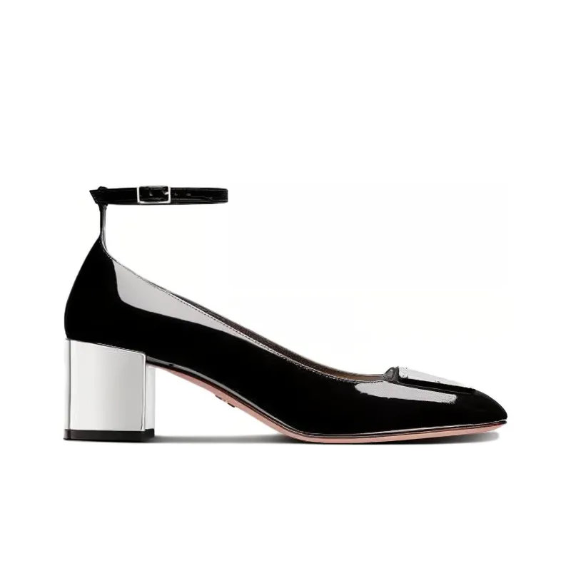 DIOR La Parisienne Dior Chunky Heel High Heels 5.5cm Women's Black-1