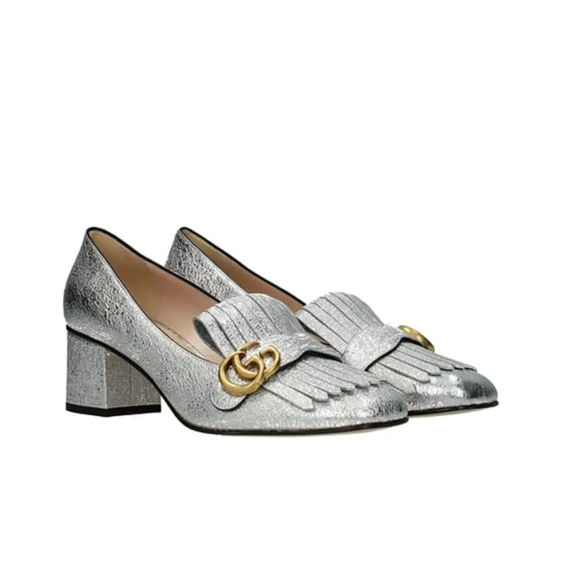 GUCCI Block Heel High Heels Women's Silver-1