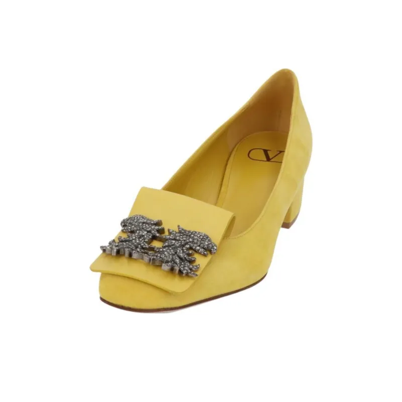 Valentino Chunky Heel High Heels 5cm Women's Yellow-1