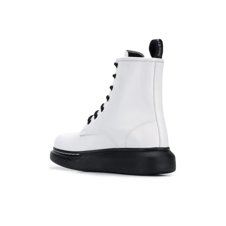 Alexander McQueen Glossed Leather Platform Ankle Boot White Black Women's-3
