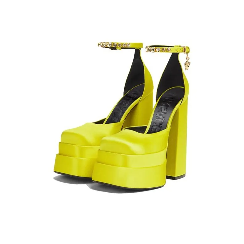 VERSACE Medusa Aevitas 155mm Platform Pumps Yellow Satin-2