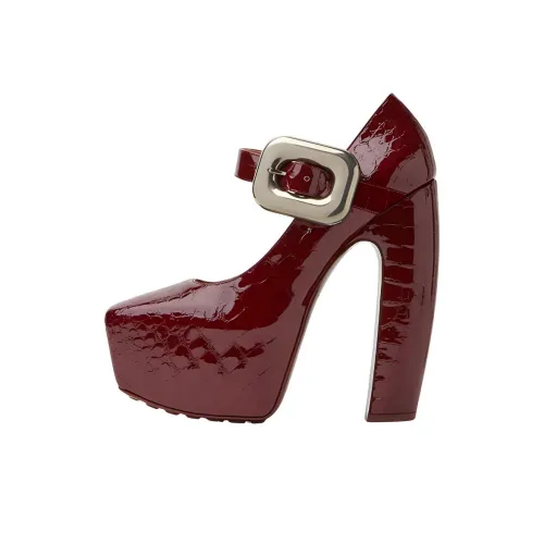 Bottega Veneta Chunky Heel High Heels Women's Cherry Color
