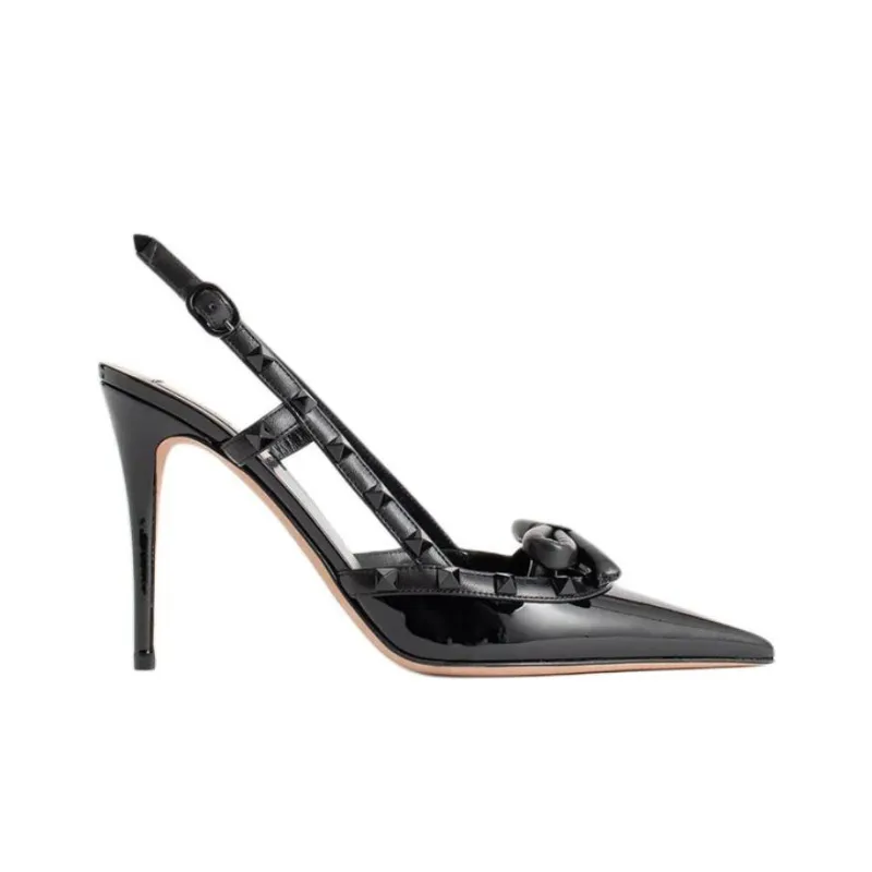 Valentino Rockstud Slim Heel High Heels 10cm Women's Black-1