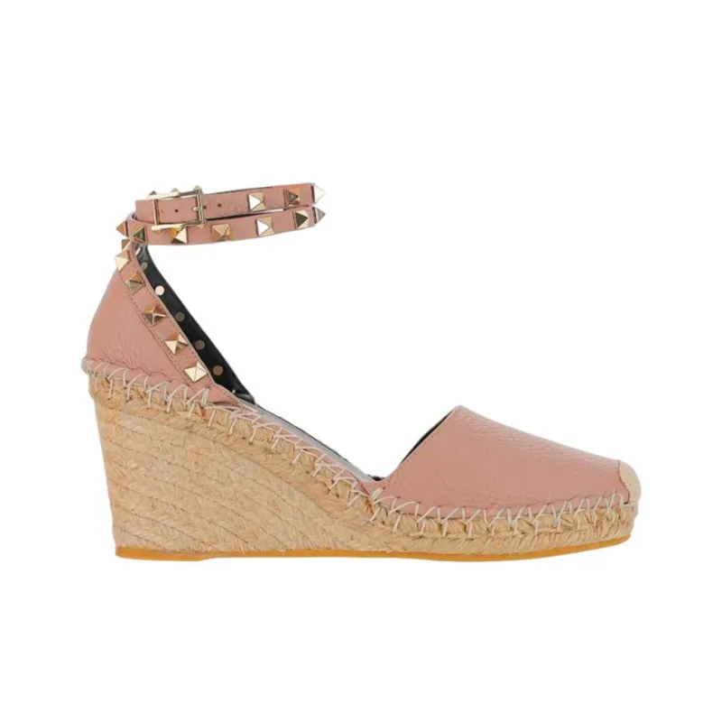 Valentino Rockstud Wedge Heel High Heels Women's Pink-1
