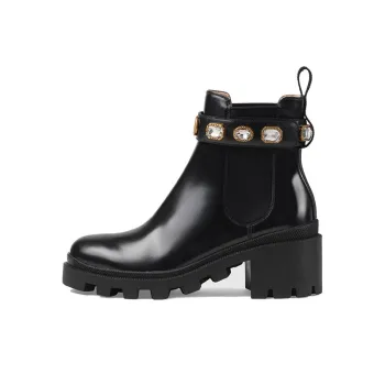 GUCCI Crystal Belt 60mm Ankle Boot Black Leather Women's