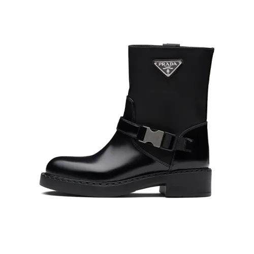 PRADA Brushed Leather And Re Nylon Boots 'Black' Women's