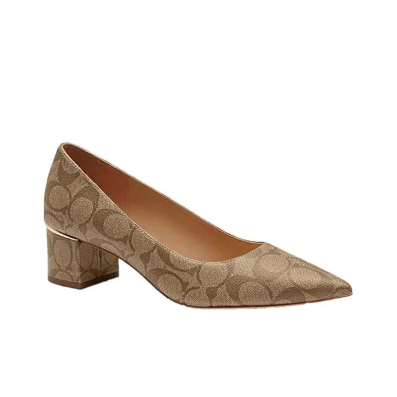 COACH Chunky Heel High Heels Women's Khaki-2