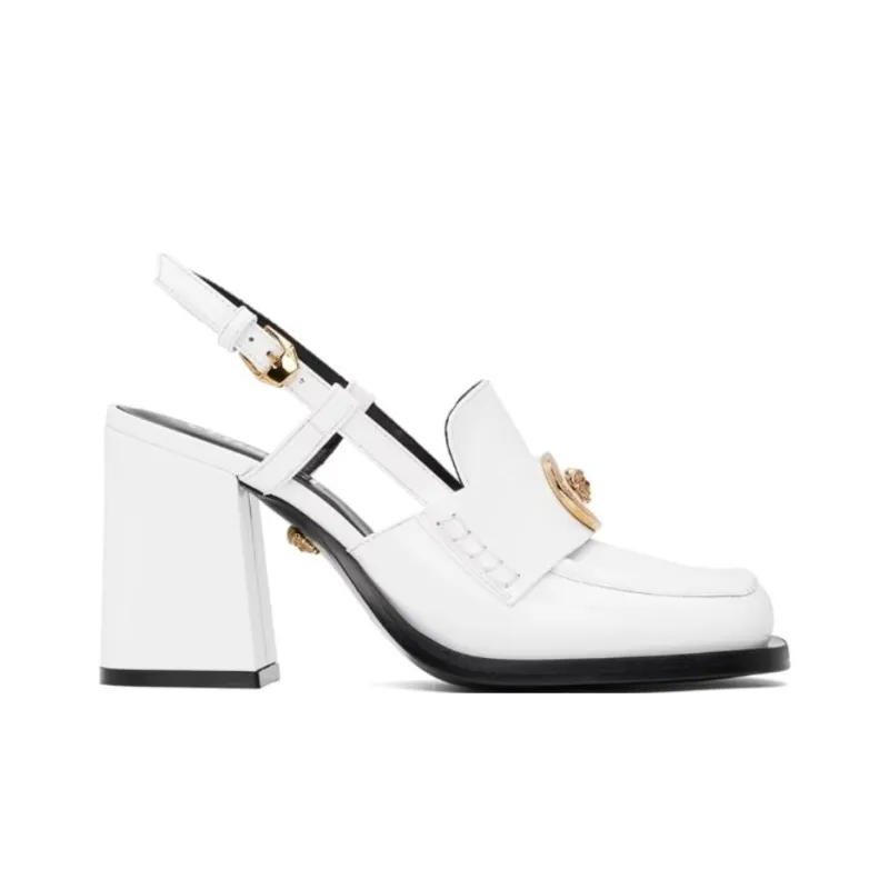 VERSACE 85mm Slingback Loafer Pumps-4