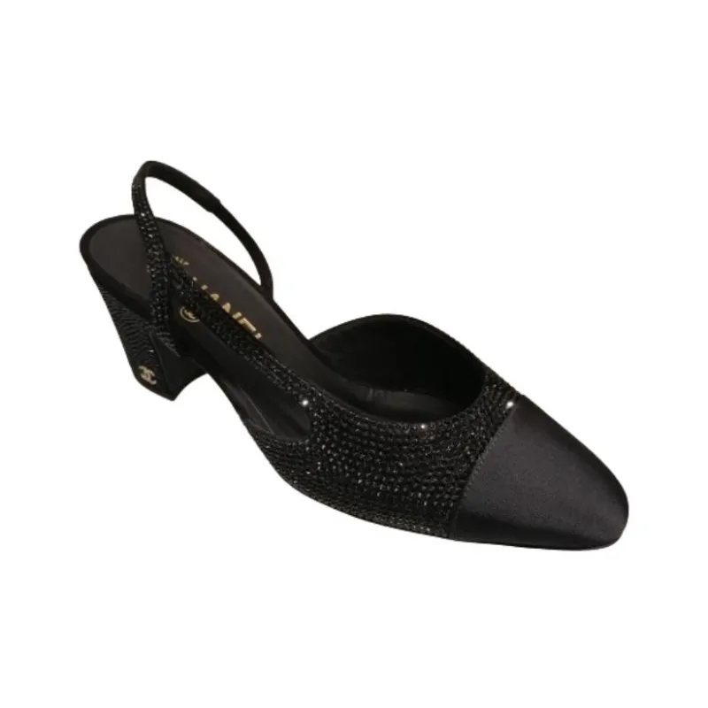 CHANEL Strass 65mm Slingbacks Black Grosgrain Women's-1