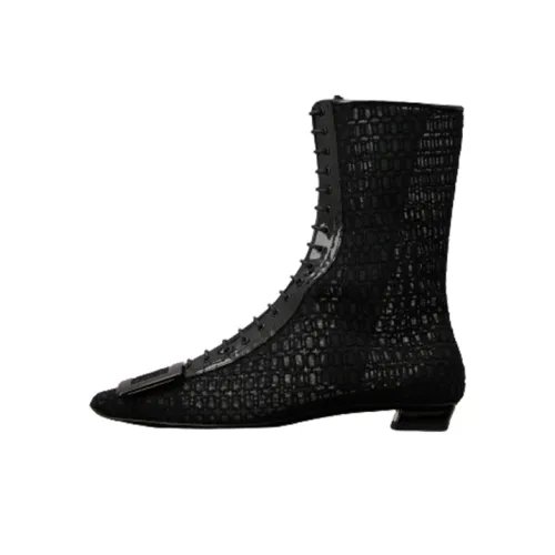 Roger Vivier Belle Vivier Net Lacquered Buckle Lace-Up Ankle Boots Women's