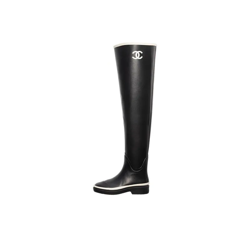 CHANEL Thigh High Rubber Rain Boots Black Women's-0