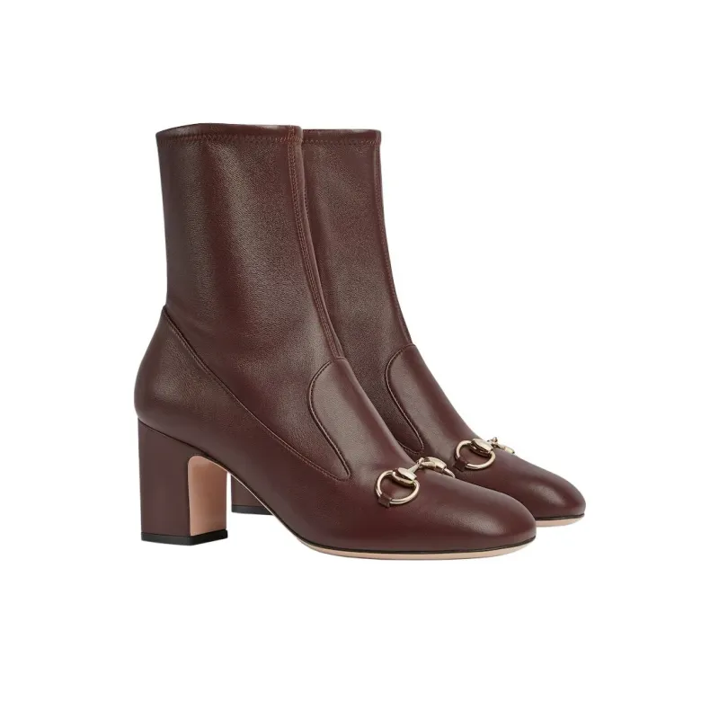 GUCCI Horsebit Ankle Boots 7.5cm Women's Dark Brown-2