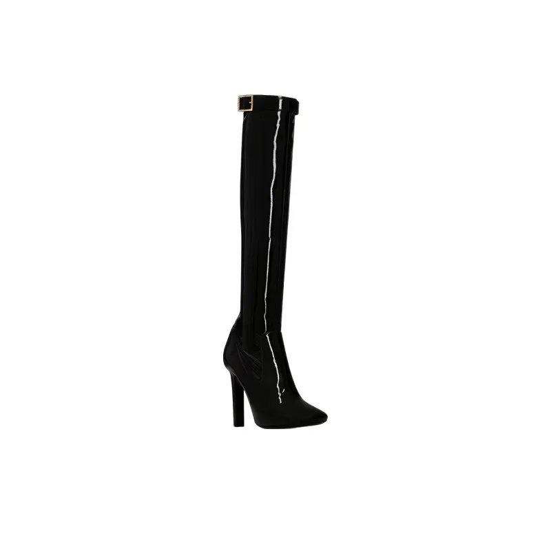 SAINT LAURENT ELLE Knee high Boots 10cm Women's Black-1