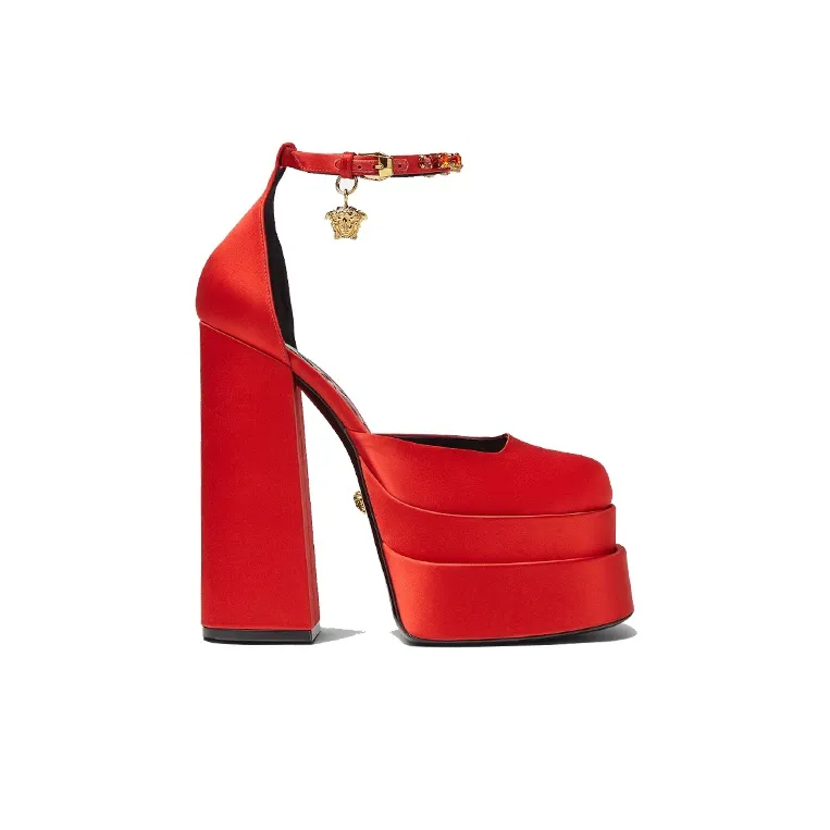 FANSIZHE Medusa Aevitas Chunky Heel High Heels Women's Red-1