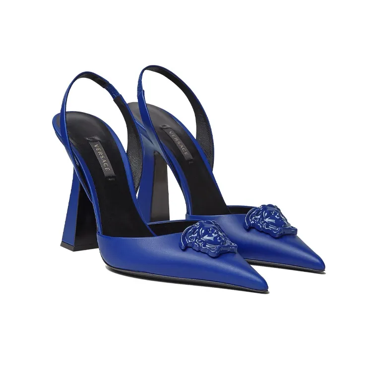 VERSACE La Medusa Slim Heel High Heels 12cm Women's Blue-2