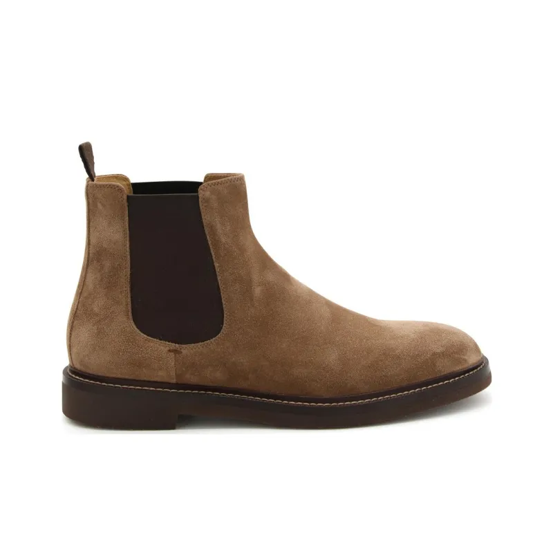 Brunello Cucinelli Fashion Round Tip Pullover Ankle Length Chelsea Boots Unisex Brown-1