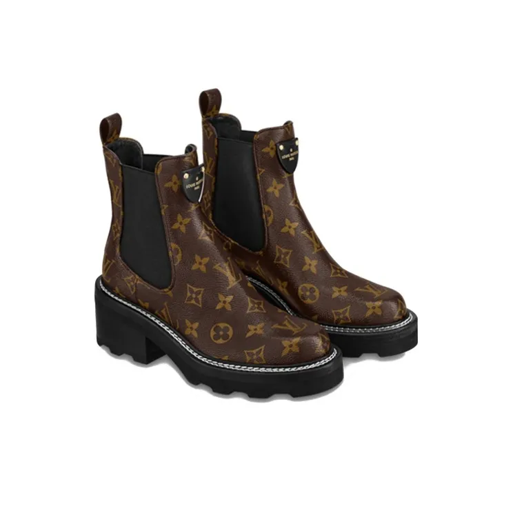 LOUIS VUITTON Beaubourg Short Chelsea Boots Women's Brown-2