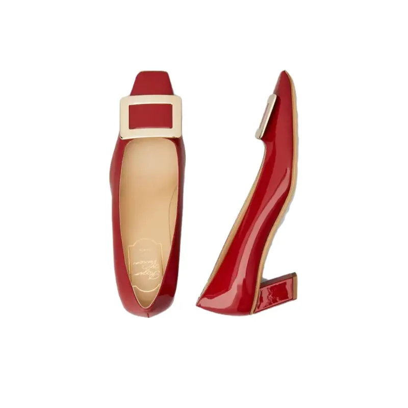 Roger Vivier Belle Vivier Chunky Heel High Heels Women's Red-4