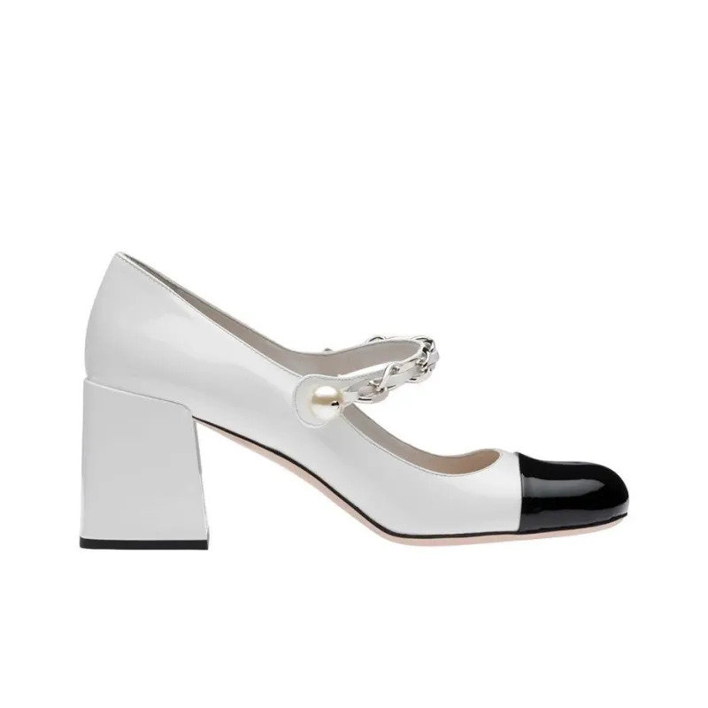 MIU MIU Chain Pearl Strap Pumps-1