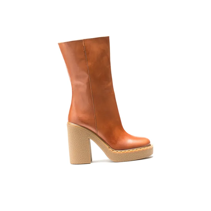 PRADA 110mm Platform Boots Brown Leather-1