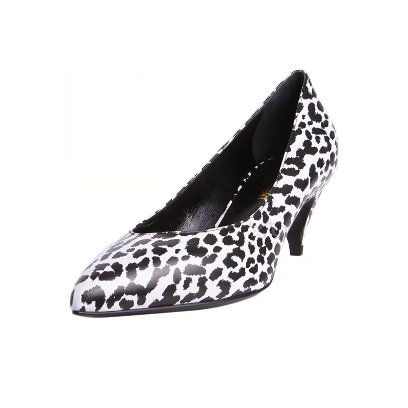 SAINT LAURENT Slim Heel High Heels Women's White Black-2