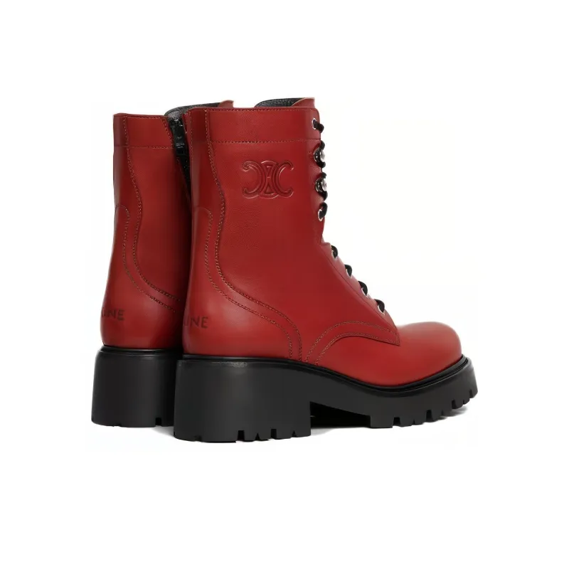 CELINE Triomphe Ankle Boots 4.5cm Women's Red-3