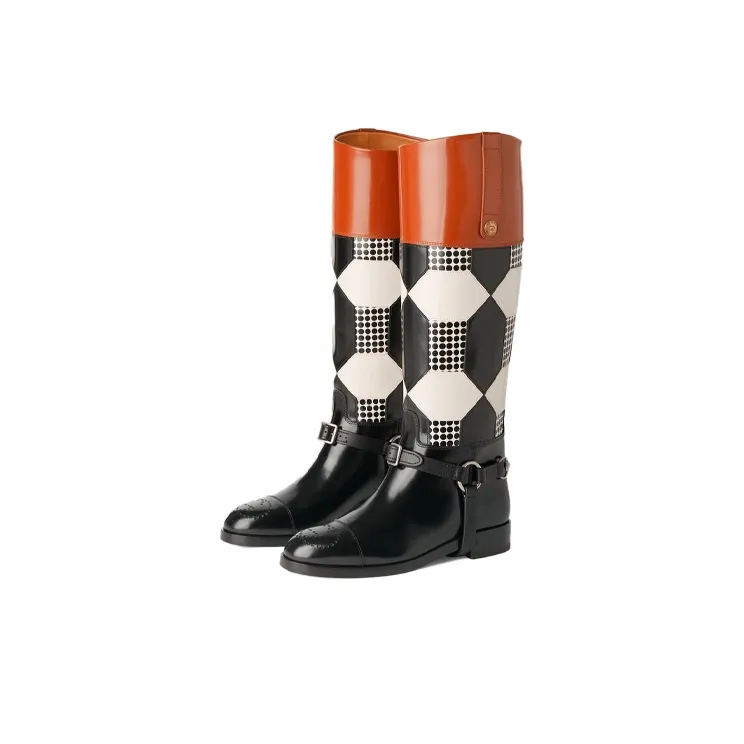 GUCCI Long Shaft Boots Women's Black White-2