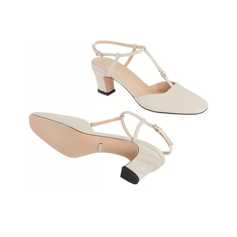 GUCCI PETITE GG Chunky Heel High Heels 5.3cm Women's White-4