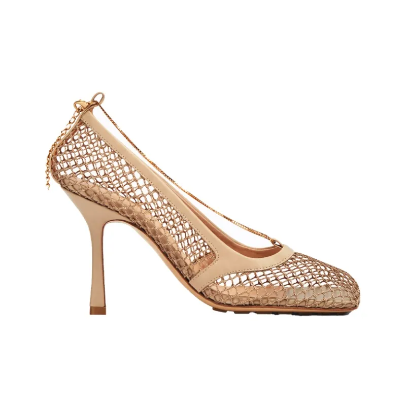 Bottega Veneta Stretch Slim Heel High Heels 9cm Women's Beige Yellow-1