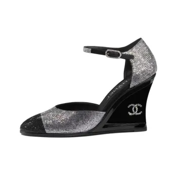 CHANEL Wedge Heel High Heels Women's Black