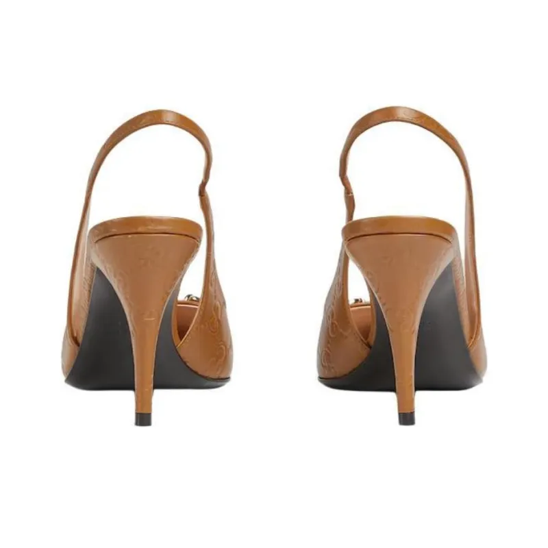 GUCCI Horsebit Slim Heel High Heels 8.5cm Women's Light Brown-5