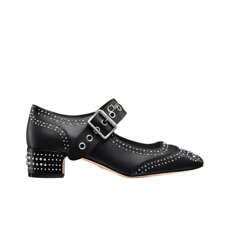 DIOR D Society Chunky Heel High Heels 4cm Women's Black-1