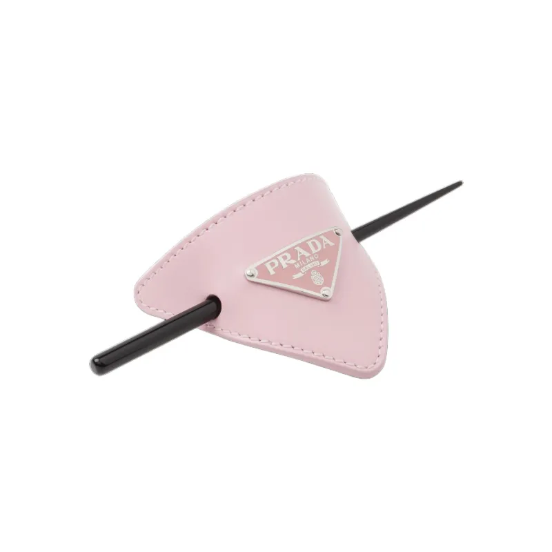 PRADA Leather Hair Clips Women's Pink-3