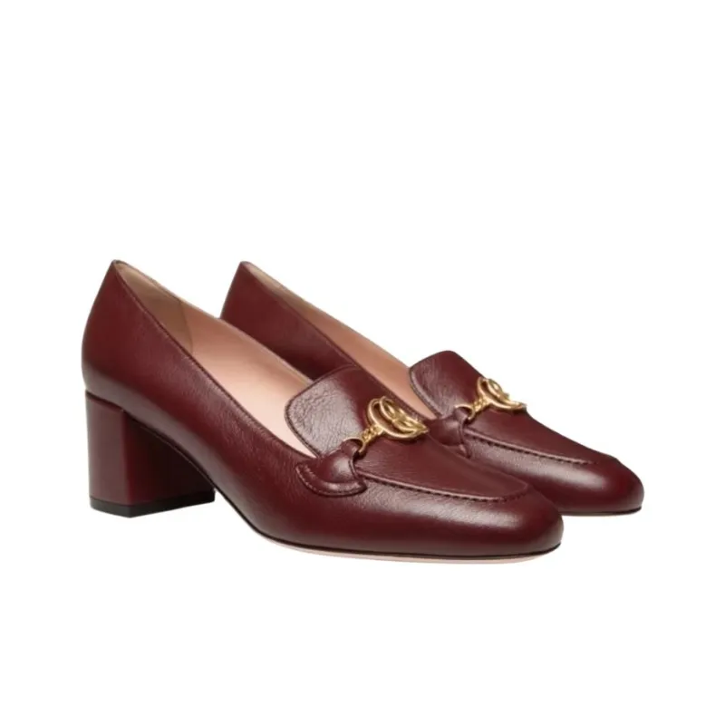 BALLY Chunky Heel High Heels Women's Burgundy-2