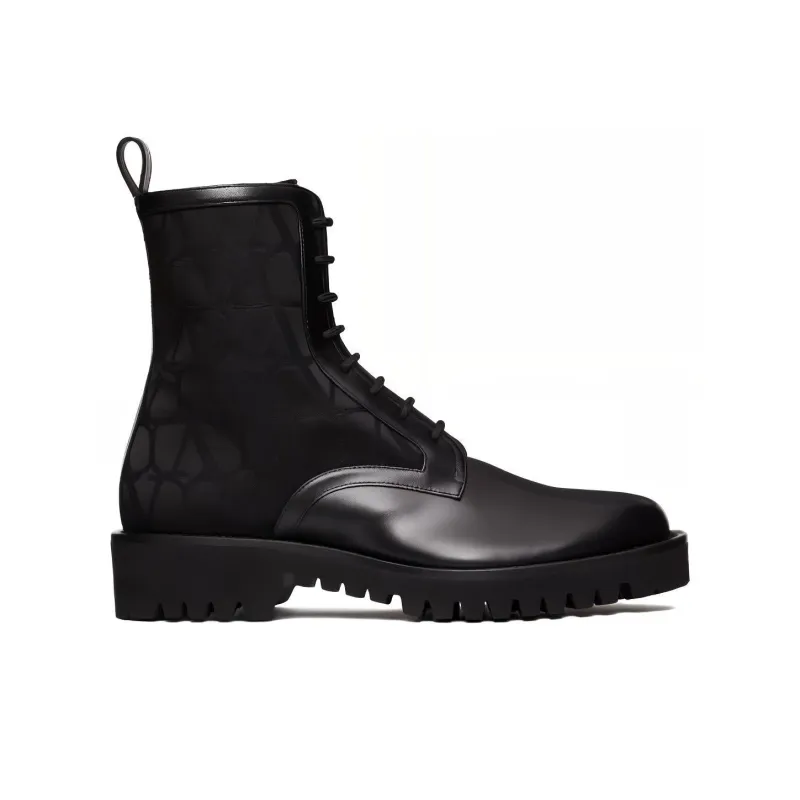 Valentino Toile Iconographe Round Toe Combat Boots-1