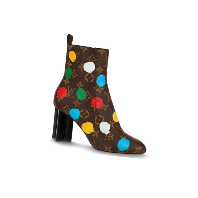 Yayoi Kusama x LOUIS VUITTON Silhouette Ankle Boots 8cm Women's Brown-1