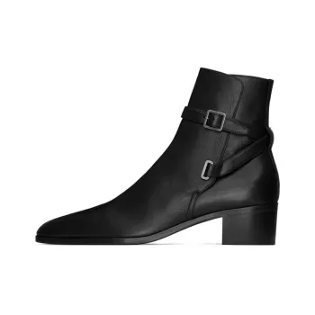 SAINT LAURENT Buckle Detailed Pointed Toe Boots