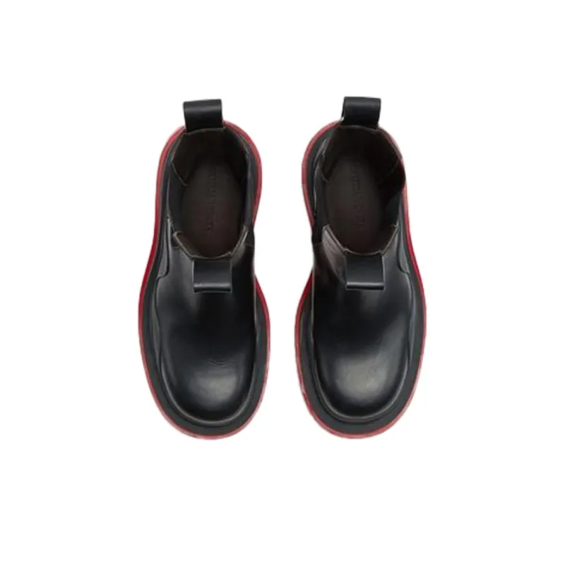 Bottega Veneta Tire Crew Chelsea Boots Men's Black Red-3