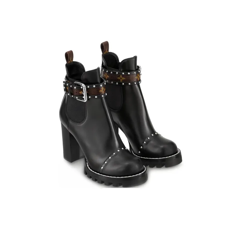LOUIS VUITTON Star Trail Ankle Boots 8cm Women's Black-2