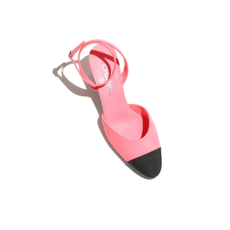 CHANEL Chunky Heel High Heels 4.5cm Women's Pink Black-4