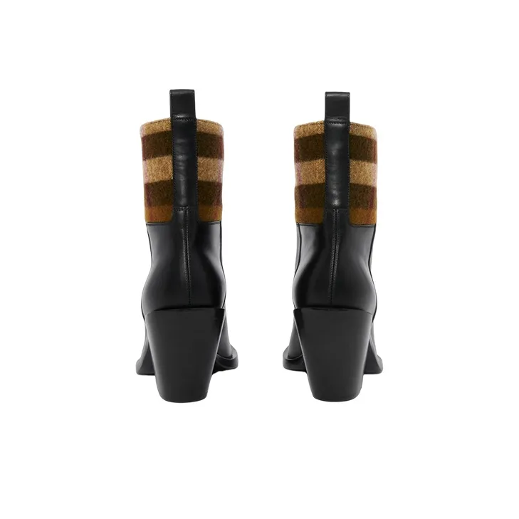 Burberry Exaggerated Check Panelled Leather Boots-3