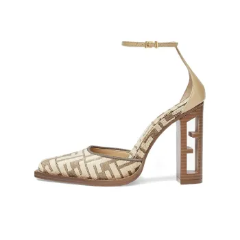 FENDI Baguette Chunky Heel High Heels 10.5cm Women's Greige