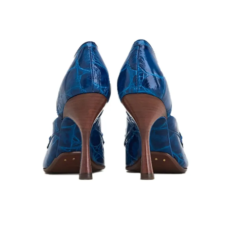 TOD'S Dorsay Spiga Cone Heel High Heels Women's Blue-3