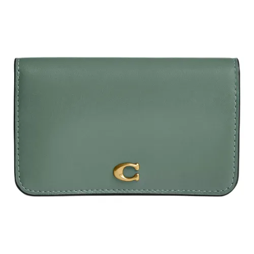 COACH Essential Calfskin Card Holder Mini Women's Brass With Sage