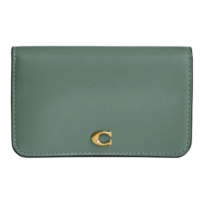 COACH Essential Calfskin Card Holder Mini Women's Brass With Sage-0