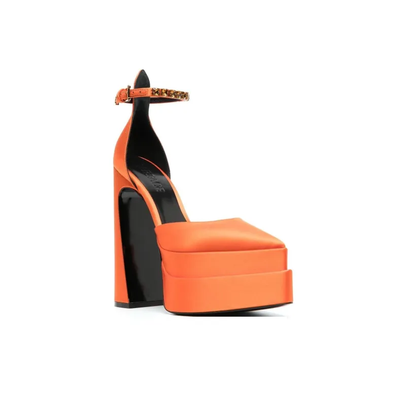 VERSACE Medusa Aevitas 155mm Platform Pumps Neon Orange Satin-2