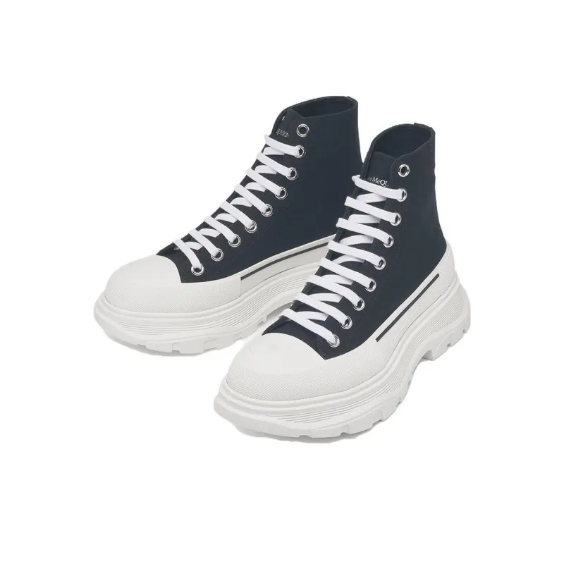 Alexander McQueen Canvas Tread Slick High Top Sneakers 'Black White'-2